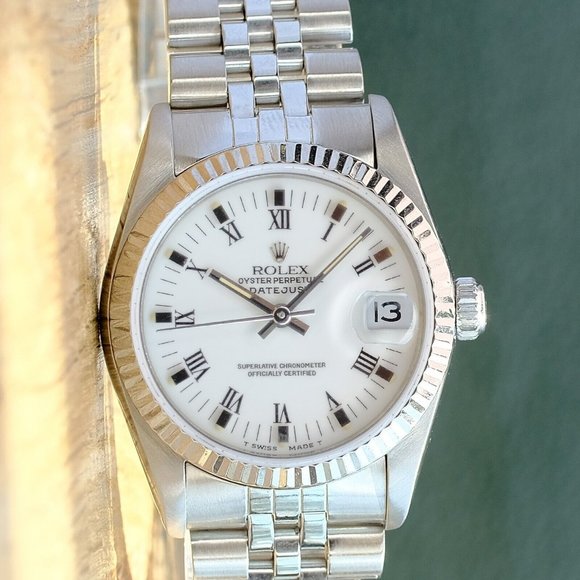 ROLEX DATEJUST LADIES WATCH 31 MM WHITE ROMAN DIAL STEEL FLUTED JUBILEE 68274 - Picture 1 of 9